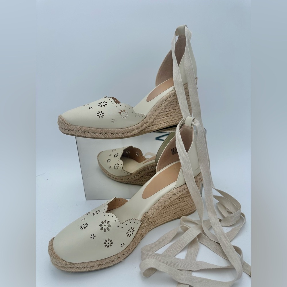 Wedge Espadrille White Closed Toe with Leg Wrap by Just Fab